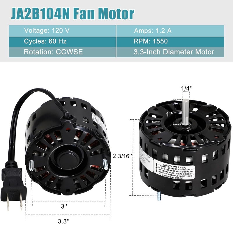 Criditpid JA2B104N Vent Fan Motor Replacement for Broan Nutone 40933, 86933, 8693000, 86933-000, JA2B104N Bathroom Exhaust Fan, 3.3 Inch Diameter Bathroom Fan Motor for Nutone 8664RP, 8663RP, 676-D, 2676F-A - Image 2